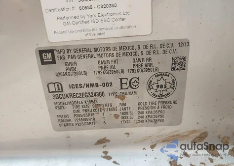 2014 Chevrolet Silverado 1500 1Lt/2Lt z USA, uszkodzony, nr VIN 3GCUKREC2EG324380